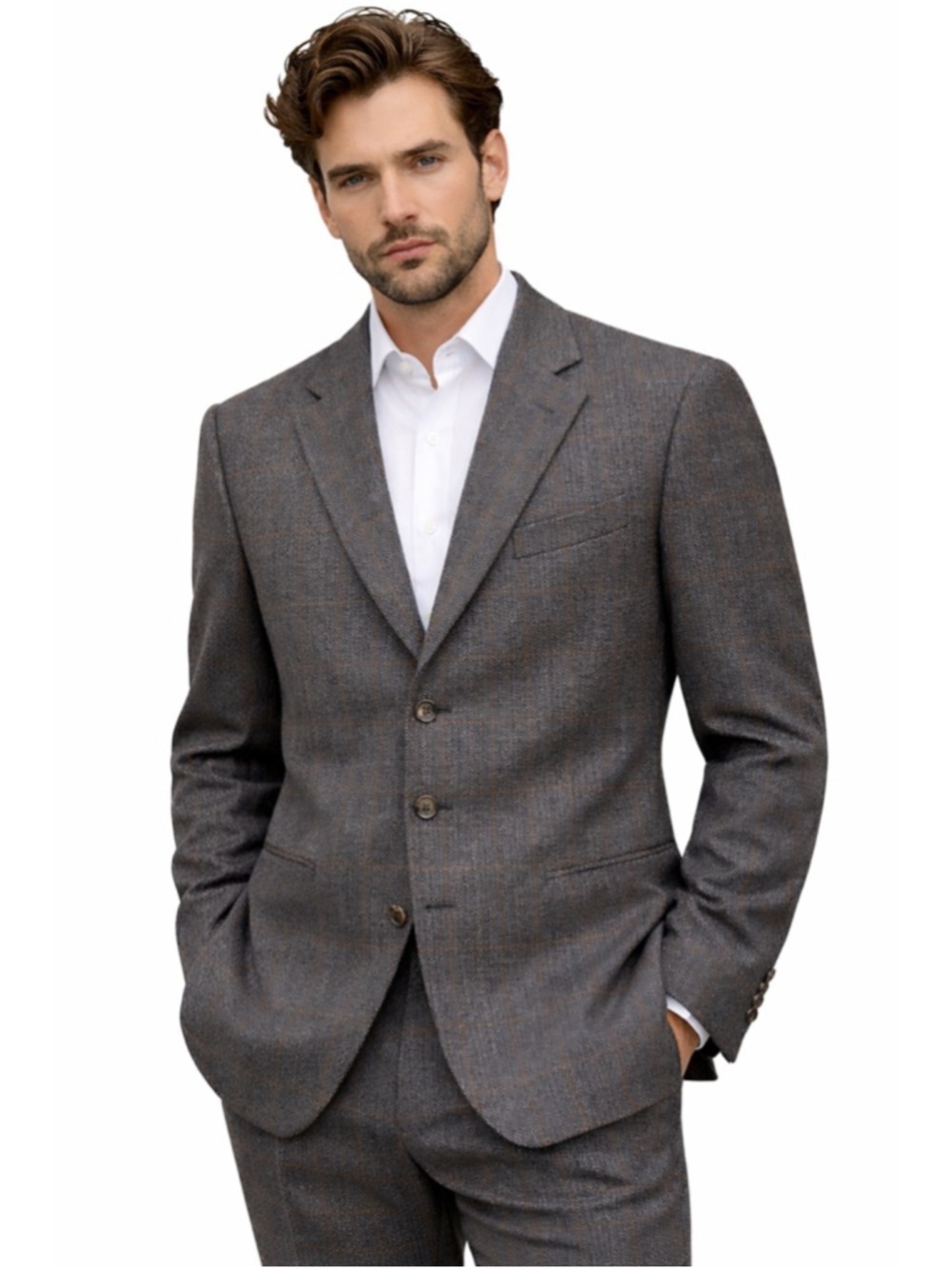 Lauren Ralph Lauren 100% Lambswool Herringbone Blazer 42S Brown Gray Check